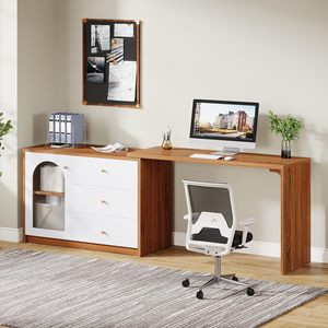 SENYU Modern L Shaped Wood <b>Desk</b> With <b>Drawer</b> Cabinet For Home Office Workspace Storage - Product Image 5