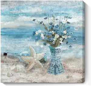 Atacado de lona arte oceano tema flor pintura para casa quarto deco