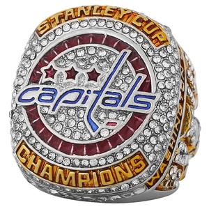 Anello da uomo in lega d'<span class=keywords><strong>argento</strong></span> e acciaio, replica del campionato NHL 2018 dei Washington Capitals, per la Lega di Hockey su Ghiaccio, alta gioielleria. - Product Image 5
