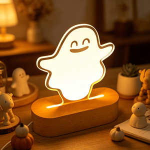 Lampe de nuit LED très vendue 2025, design tendance, base ovale en bois de hêtre avec motif gravé au laser personnalisable pour chambre à coucher - Product Image 5