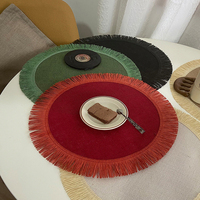 STARUNK Napperon Moderne en Papier Écologique Tressé à Pompons, Couleur Unie, Anti-Chaleur, Antidérapant, Isolant, Décoration de Table