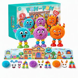 Kit de Manualidades DIY con Pompones Suaves y Esponjosos para Niños, con Escena de Casa de Monstruos de Cartón para Construir, para Niños y Niñas - Product Image 1