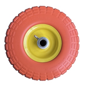 10 pulgadas 4,10/3,50-4 <span class=keywords><strong>rueda</strong></span> sólida a prueba de pinchazos neumático de espuma de PU para carro pequeño rodamiento de bolas Uso de <span class=keywords><strong>carretilla</strong></span> libre plana - Product Image 2