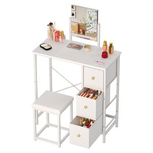 Pequeño tocador <span class=keywords><strong>con</strong></span> <span class=keywords><strong>espejo</strong></span> y silla, mesa de maquillaje <span class=keywords><strong>con</strong></span> 3 cajones de tela <span class=keywords><strong>para</strong></span> dormitorio, mesa de maquillaje <span class=keywords><strong>con</strong></span> silla <span class=keywords><strong>para</strong></span> <span class=keywords><strong>niñas</strong></span> - Product Image 1