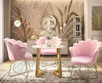 Chaise de luxe moderne Chaise de salon de beauté en velours avec fleur dorée Chaise de loisirs avec bras Coiffeuse de beauté Chaise de maquillage