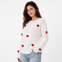 Pull-over en maille abricot à col rond et manches longues avec appliqué cœur, personnalisable avec logo, en polyester, chic et tendance, pour femme, directement de l'usine
