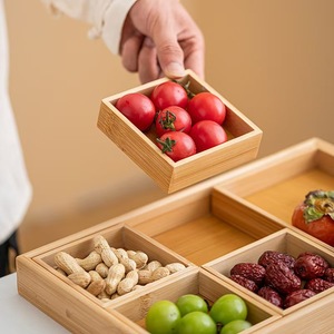 Bandeja de té de bambú con compartimentos para refrigerios, nueces, frutas secas, estilo japonés, uso doméstico, plato pequeño para comida, material de madera - Product Image 4
