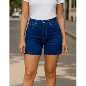 Shorts in denim da donna Adrenaline a vita alta, vestibilità slim, gamba dritta, casual, traspiranti, elasticizzati, blu. - Product Image 1