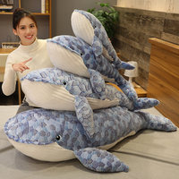 Jouet en peluche personnalisé, poupée d'animaux douce, baleine en peluche, cadeau d'anniversaire, grand oreiller en peluche bleu
