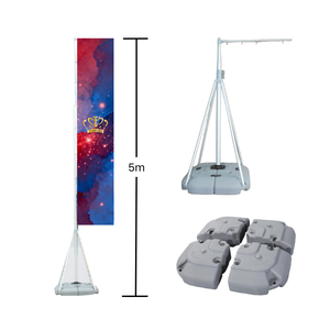 Drapeau réglable de 5 m pour la publicité extérieure, base stable remplie d'eau, drapeau en aluminium portable, base détachable, facile à déplacer - Product Image 1