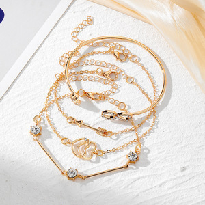 Thanh Lịch 18K Vàng Mạ Chuỗi Vòng Đeo Tay <span class=keywords><strong>Bangle</strong></span> <span class=keywords><strong>Set</strong></span> Cho Phụ Nữ Trái Tim Số <span class=keywords><strong>8</strong></span> Mũi Tên Vòng Đeo Tay Với Rhinestone - Product Image 5