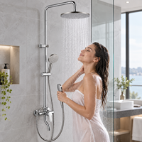 Système de douche mural 3 voies en alliage de zinc chromé poli avec douchette et pommeau de douche en acier inoxydable 201 – Ensemble de douche pour salle de bain