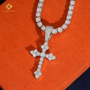 ZUANFA JEWELRY Silver Rhodium Plated Cross Pendant With Lab Grown Diamonds Religious Style Unisex Charm With IGI Unisex Pendant - Product Image 4