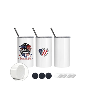 RTS USA en Stock, 25 unidades/caja, Vaso Recto de Acero Inoxidable de 15oz para Sublimación con Pajita de Plástico, Caja Blanca Contemporánea para Regreso a Clases - Product Image 3