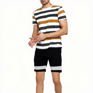 Men's <b>Black</b> 100% Cotton Eco-Friendly Mid Waist Bermuda Shorts with Gray Hem Drawstring Casual Sportswear - Product Image 4