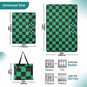 Hawaiian Custom Checked Print Picnic Blankets Foldable Hand Bag Washable Waterproof and Moisture-Proof Zip-up Picnic Blanket Mat - Product Image 2