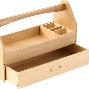 Wooden <b>Tool</b> Box With <b>Drawers</b> 4 Compartments Natural Color Portable Storage For <b>Tools</b> And Art Supplies - Product Image 2