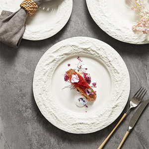 Nuevos platos de carne con estampado de piedra en relieve de estilo europeo, platos de cerámica de lujo ligeros, hoteles, restaurantes, clubes, vajilla - Product Image 4