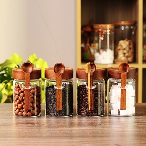 Frasco de Vidrio Sellado para Cereales, Granos de Café y Avena, con Cuchara, Tapa de Madera de Acacia, Frasco de Almacenamiento de Especias - Product Image 3