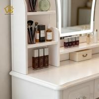 Table de toilette moderne en bois durable avec miroir éclairé, étagères de rangement, ensemble de bureau de maquillage et tabouret blanc pour chambre et appartement