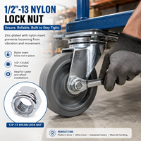 Écrou de blocage à insert en nylon UNC 1/2-13, en acier au carbone zingué, pour roue pivotante, remplacement de quincaillerie industrielle