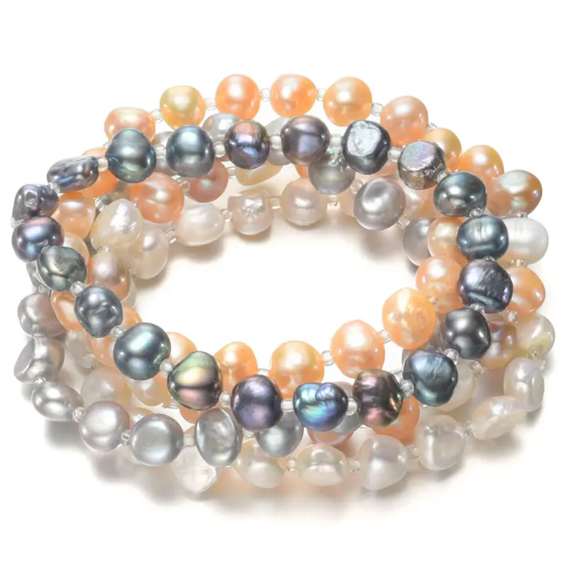 8-9mm natural freshwater cultured real flat nugget shape pearl bracelet