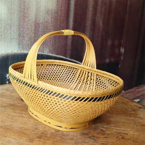 Handmade Woven <b>Bamboo</b> Fruit Basket Large Round Kitchen Food <b>Container</b> Single Tier - Product Image 3