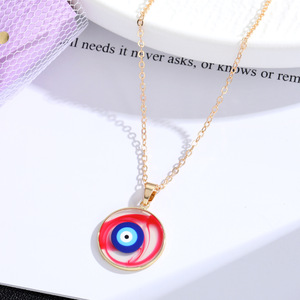 Commercio all'ingrosso semplice rotondo colorato <span class=keywords><strong>Evil</strong></span> Eyes collana Vintage gocciolante olio blu occhio turco ciondolo per donne e uomini - Product Image 4