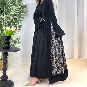 Gaun Abaya Sharut Grosir Ramadan Idul Fitri Dubai Turki Desain Renda Elegan Modern <span class=keywords><strong>2</strong></span> Potong Abaya Dengan Dalaman Set Premium - Product Image 6