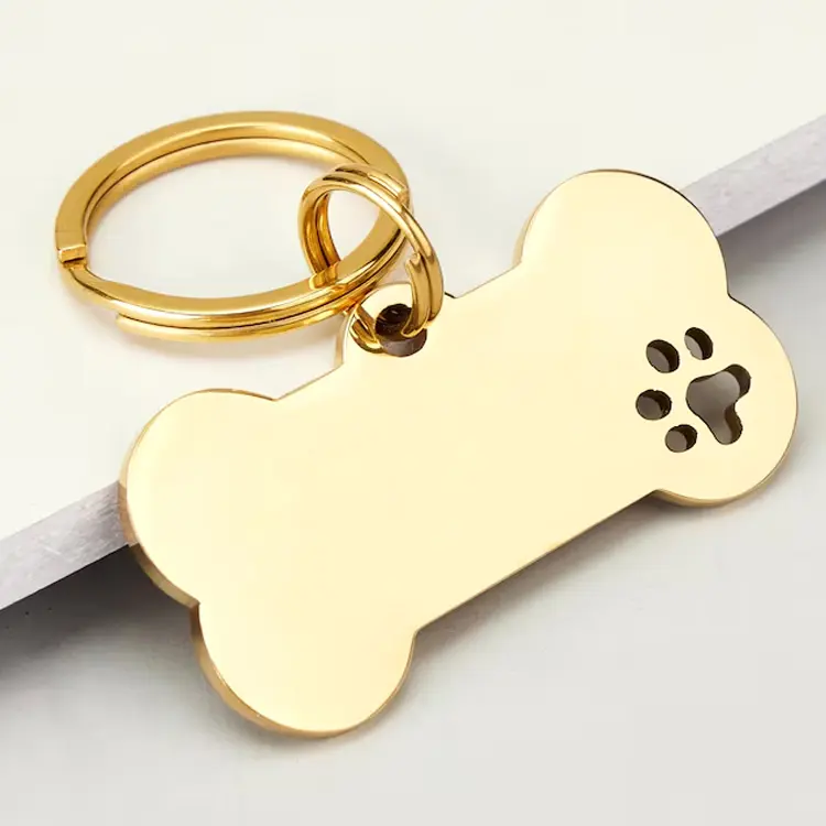 Chaveiros de aço inoxidável em branco para animais de estimação, colar com pingente personalizado para gravação, etiqueta de identificação para cães, personalizado pelo fabricante