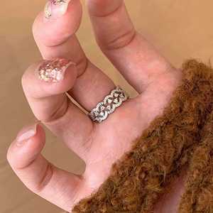 S925 Pure Silver French Romantic Lace Diamond <b>Ring</b> Full Diamond Single Row Luxury High-End Combination Layered <b>Ring</b> - Product Image 3