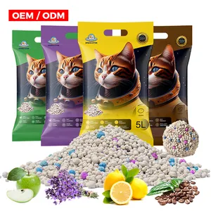 Bán buôn bụi thấp 10 xả rác 5 rác hỗn hợp viên đầy màu sắc vón cục Hữu Cơ Natri Bentonite Mèo cát với mùi hương