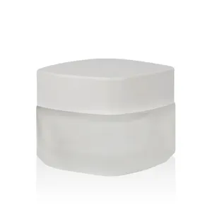 护肤包装2盎司空方形化妆品奶油玻璃罐容器60克60毫升透明玻璃奶油罐，带白色盖子