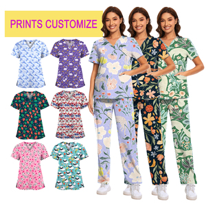 2025 patrón de enfermera Scrubs ventas al por mayor moda cuello en V manga corta o larga estiramiento impreso Scrub Tops Scrub uniformes - Product Image 2