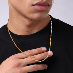 Kalung Rantai Tali Emas Lapis <span class=keywords><strong>14K</strong></span> Asli 3mm <span class=keywords><strong>4mm</strong></span> 5mm Rantai Pilin Pria Wanita Anti Air Perhiasan Anti Karat Baja Tahan Karat 316L - Product Image 3