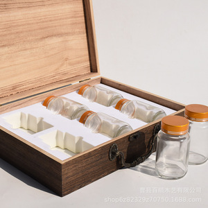 Caja de madera con forro para almacenamiento de botellas de miel, caja de regalo rectangular hecha a mano para uso artesanal, 6 pulgadas de alto - Product Image 4