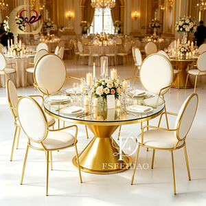 Modern Gold Stainless Steel and Glass <b>Top</b> <b>Dining</b> <b>Table</b> for Wedding Hotel Use Wedding Furniture - Product Image 6