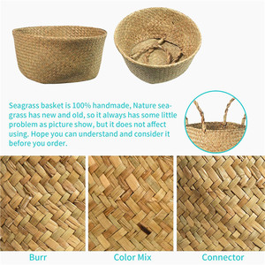 Herbe de mer avec couvercle panier tissé en rotin pas cher panier en osier mur fruits grande étagère de transport blanche petit ventre plante ensemble 3 ronds - Product Image 6