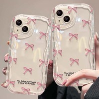 Coque de téléphone portable en TPU transparente rose avec nœud papillon imprimé et bracelet perlé pour iPhone 17 8 X Xr XS 11 12 13 14 15 16 Pro Max