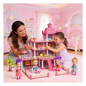 Maison de jeu en plastique DIY pour enfants, ensemble de jeu avec fleurs, balcon, piscine, meubles, cadeau créatif pour les enfants, jeu familial - Product Image 2