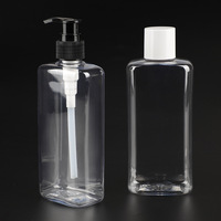 En stock, bouteille en plastique PET carrée de 300 ml avec couvercle en plastique pour lotion, gel douche, shampoing