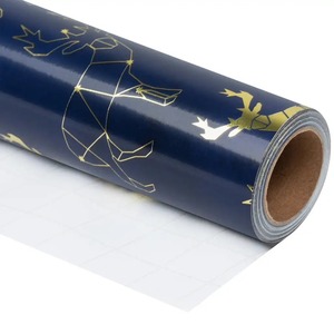 Custom Eco-Friendly Deer Gold Geometric Pattern Metallized Recyclable Gift <b>Wrapping</b> <b>Paper</b> Roll Single Coated for Craft Packaging - Product Image 2