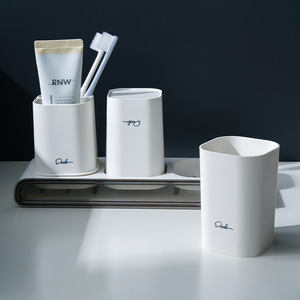 Ouyouke Toothbrush <b>Holder</b> Set Triple Cup With Toothpaste Storage No Drill Bathroom Organizer Space Saving Design - Product Image 4