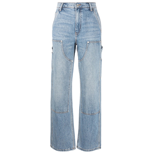 Logo personnalisé femmes coupe droite taille moyenne bleu clair lavage charpentier <span class=keywords><strong>jean</strong></span> respirant Denim Streetwear Sexy décontracté Style poches - Product Image 5