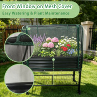 Jardinière mobile en métal galvanisé avec couvercle en filet et fenêtre d'accès avant, sur roulettes, avec étagère de rangement inférieure