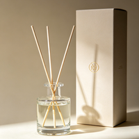 Bouteille diffuseur d'aromathérapie ronde en verre transparent de 100 ml et 200 ml avec bâtonnets et boîte, conteneur d'huile parfumée pour spa et hôtel