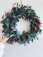 Grande couronne de fleurs séchées naturelles de 20 pouces pour décoration de porte d'entrée, décoration murale de mariage