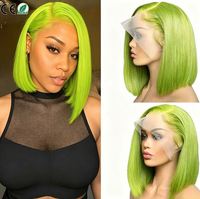 Pelucas Neon Bob 13x4 HD con Encaje Frontal Transparente para Cabello Virgen Brasileño, Sin Pegamento, para Mujer, Lisas y Sedosas, Verde Neón, Verde Limón