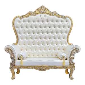 Luxury Royal White <b>Wedding</b> Sofa Tufted Leather Maharaja Throne Chair Hand Carved Metal <b>Frame</b> Bride Groom Stage Couch - Product Image 1