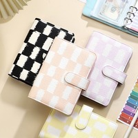 Journal créatif en cuir PU avec motif à carreaux taille A5/A6 carnet rechargeable planificateur d'enveloppe de caisse magnétique à feuilles mobiles